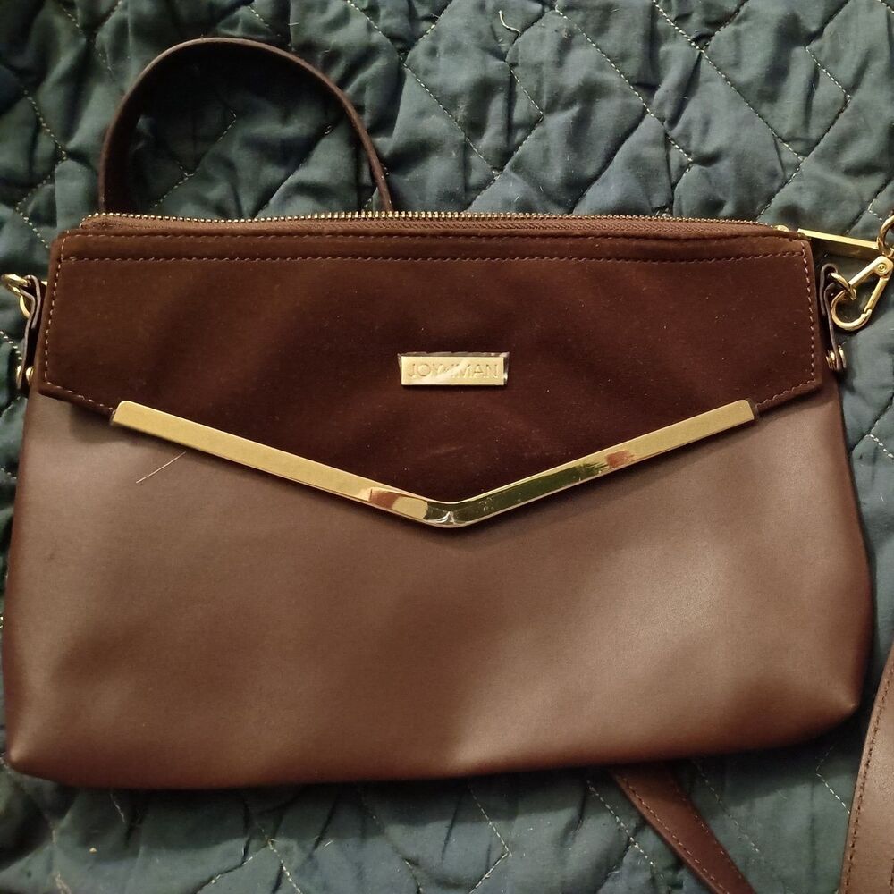 Joy Iman Purse Clutch Envelope Brown Suede and Leather